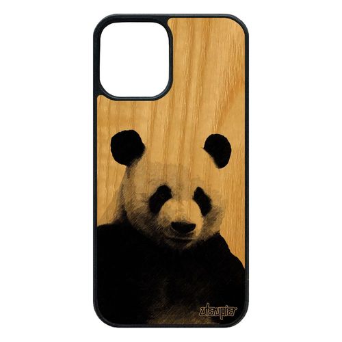 Coque Bois Silicone Iphone 12 / 12 Pro Panda 64 Go Animal Ecolo Geant Portable 4g Unique Chine Nature Design Animaux Noir De