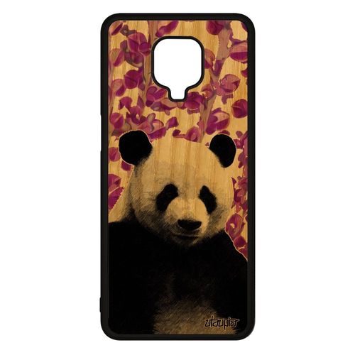 Coque Xiaomi Redmi Note 9 Pro En Bois Silicone Panda Design Telephone Plante Animal Geant Ours Housse Ecologie Dessin Nature Rose De