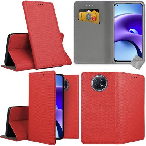Housse Etui Coque Pochette Portefeuille Pour Xiaomi Redmi Note 9t 5g + Film Ecran - Rouge Magnet