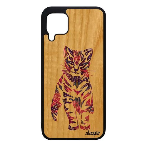 Coque Huawei P40 Lite Bois Silicone Chat Case Dessin Animaux Femme Nova 7i Violet Chaton Petit Azteque Multicolore Mignon Ethnique