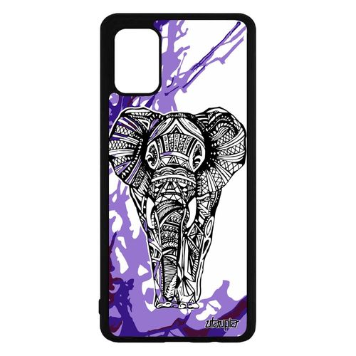 Coque Samsung Galaxy A71 Silicone Elephant Personnalisé Ethnique Sagesse Art Dessin Original Motif Azteque Violet Tribal Case Metal