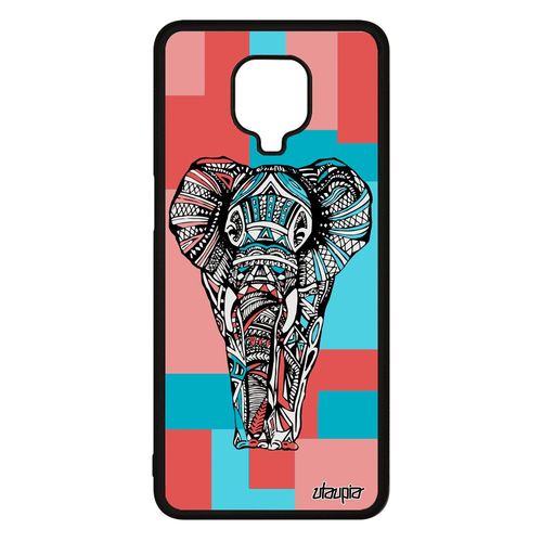 Coque Xiaomi Redmi Note 9 Pro Silicone Elephant Animaux Ethnique Carré 4g D'asie Rose Geometrique Telephone Azteque Zen Fantaisie De