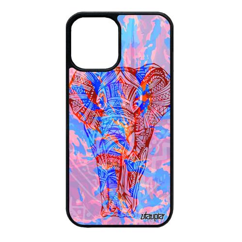 Coque Iphone 12 Mini Silicone Elephant Azteque Solide Dessin Ethnique Souple Savane Bleu Personnalisé 256 Go Alu Animaux Case