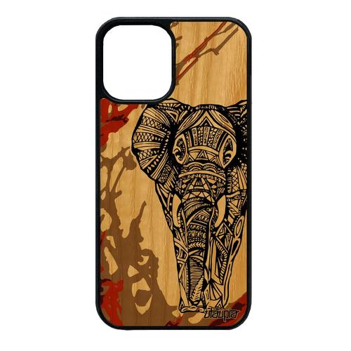 Coque Iphone 12 Mini Bois Silicone Elephant Design Antichoc Ganesh Marron Housse Art 4g Motif Tribal Graphique Ethnique Dessin