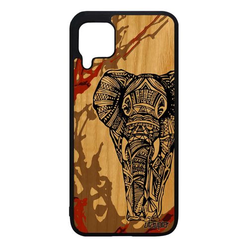 Coque Elephant Pour Huawei P40 Lite Bois Silicone Art Azteque Tribal Personnalisé Animal Graphique Dessin Motif Bumper Marron Ganesh