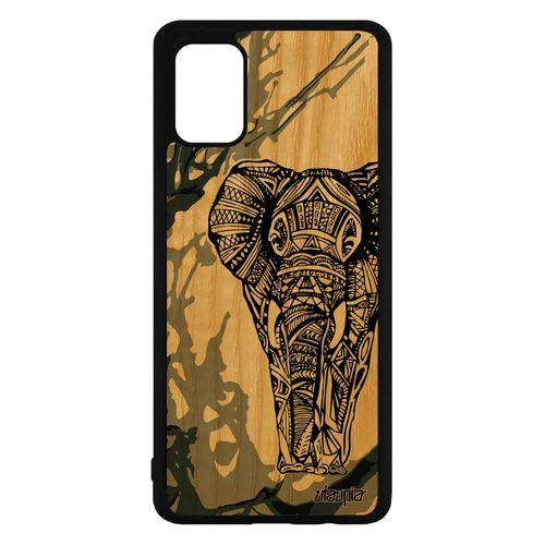 Coque Pour Samsung Galaxy A71 Bois Silicone Elephant Azteque Rigide Tatouage Case Femme Dessin Gris Peinture Animaux Ethnique Etui