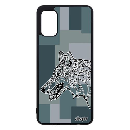 Coque Silicone Samsung Galaxy A41 Loup Femme Chien Gris Tribal Alpha Ethnique Hiver Dessin Carré Rigide Graphique Cube Geometrique