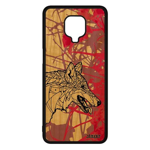 Coque Pour Xiaomi Redmi Note 9s Bois Silicone Loup Ethnique Nature Dessin Housse Predateur Femme Solitaire Rose Rigide Portable De