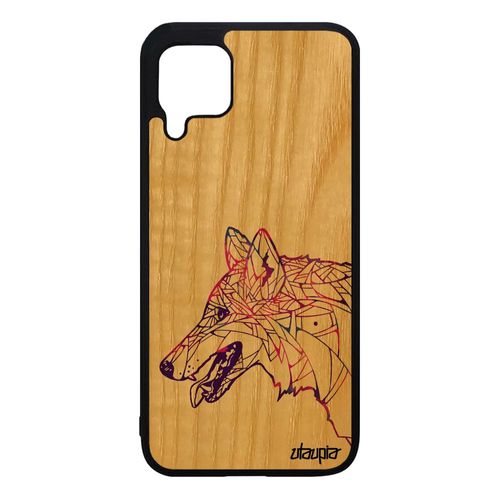 Coque Loup Huawei P40 Lite En Bois Silicone Motif Dessin Housse Rigide Animaux Multicolore Jolie Violet De Protection Pastel Azteque