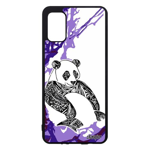 Coque Silicone Samsung Galaxy A41 Panda Arbre Ours Violet Rigide Peinture Dessin Tribal Ethnique Paix Azteque Art Made In France
