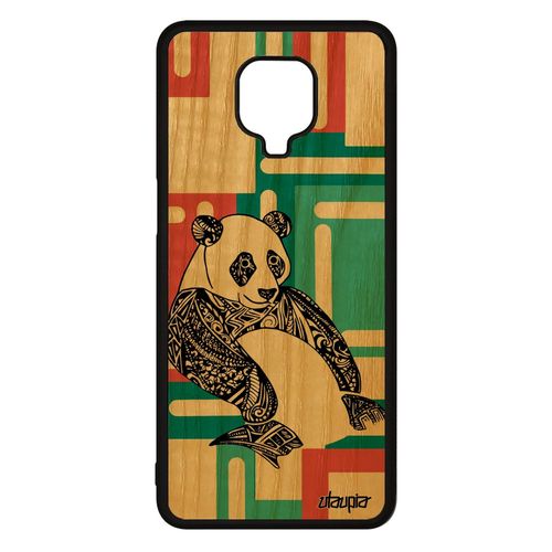 Coque Xiaomi Redmi Note 9 Pro En Bois Silicone Panda Animaux Geometrique Dessin Original Azteque Graphique Ethnique Femme Vert