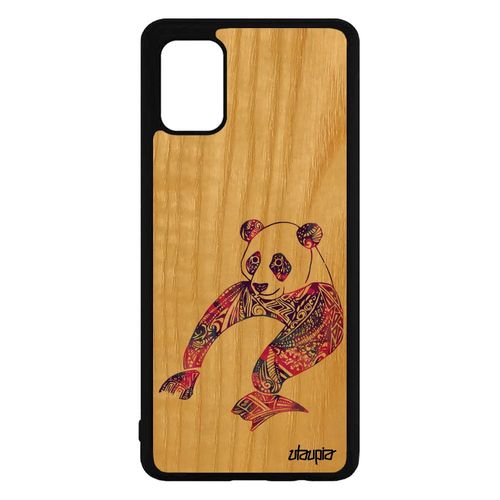 Coque Samsung Galaxy A71 Bois Silicone Panda Violet Antichoc Couleur Tribal Multicolore Telephone Azteque Dessin Unique Animaux Asie