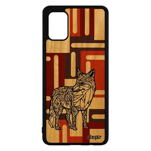 Coque Samsung Galaxy A71 Bois Silicone Renard Cube Smartphone Pas Cher Azteque Antichoc Tribal Couleur Roux Geometrique Marron De
