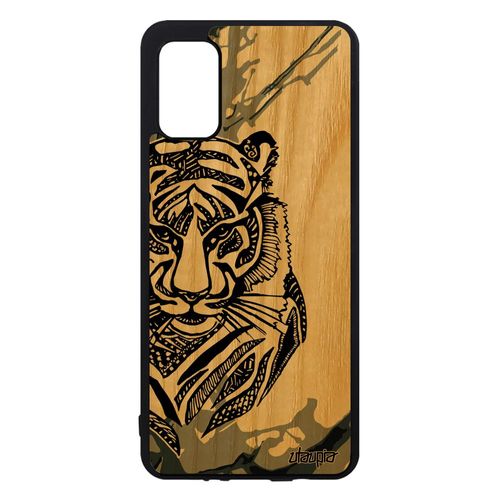 Coque Pour Samsung Galaxy A41 En Bois Naturel Silicone Tigre Mobile Tasmanie Graphique Peinture Tatouage Azteque Gris De Protection