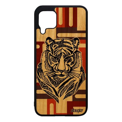 Coque Huawei P40 Lite Vrai Bois Silicone Tigre Animaux Cover Housse Fauve Antichoc Cube Personnalisé Marron Tasmanie Geometrique Tpu