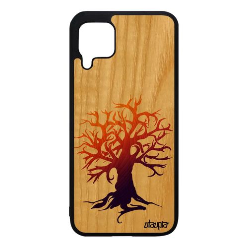 Coque Pour Huawei P40 Lite En Vrai Bois Naturel Silicone Peinture Arbre Nature Zen Housse Orange Artistique Ecologie Etui Ecolo De
