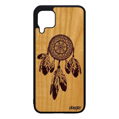 Coque Pour Huawei P40 Lite En Vrai Bois Silicone Attrape Reve Marron Capteur De 4g Nova 7i Dessin Mandala Oriental Receveur De Plume