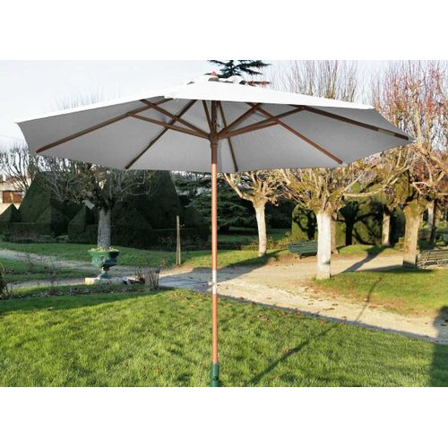 Parasol Droit En Bois - Diamètre 300 Cm - Toile Couleur Écrue