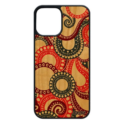Coque Silicone 12 Pro/Iphone 12 En Bois Motif Cachemire Fantaisie Rouge Design Indien 4g Indienne Noir Dessin Case Frêne 64 Go