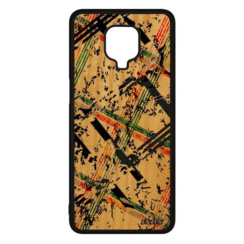 Coque En Bois Veritable Xiaomi Redmi Note 9 Pro Silicone Carreau Tartan Original Souple Telephone 4g Abstrait Design Effet Fond Vert