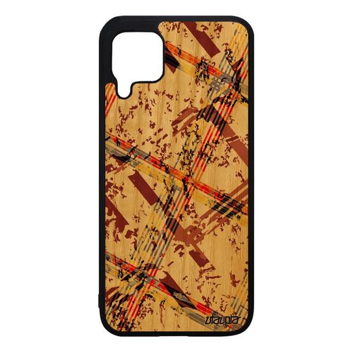 Coque Carreau Tartan Huawei P40 Lite Bois Silicone De Protection Geometrique Carre Unique Marron Mobile Fait Main Design Motif Effet