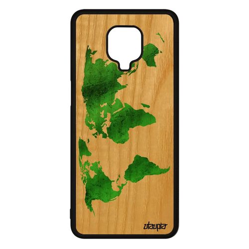 Coque Silicone Carte Monde Pour Xiaomi Redmi Note 9 Pro En Bois Atlas Globe Telephone Motif Mobile Planete Pays Dessin Vert Frêne De