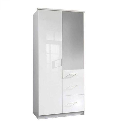 Armoire Cooper 2 Portes Miroir 3 Tiroirs Largeur 91 Laqué Blanc / Blanc