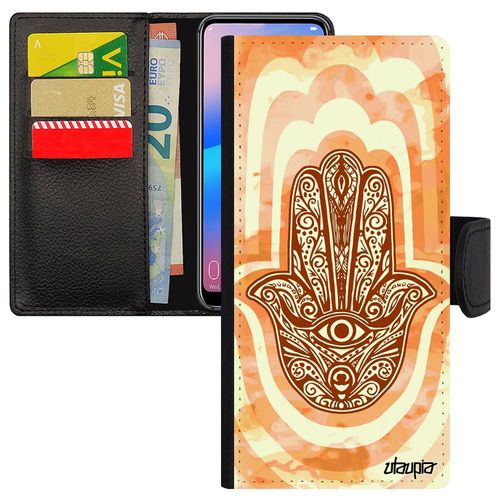 Coque Xiaomi Redmi Note 9 Pro Main De Fatma Berbere L'Il Etui Khamsa Fatima Afrique Du Nord Motif Telephone 4g Case Orange À Clapet