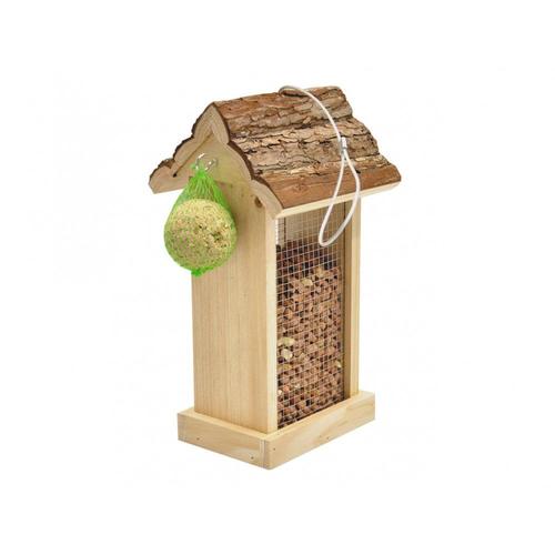 Mangoire Distributeur Pour Oiseau, Toit En Ecorse 15x14x28.5 Cm.