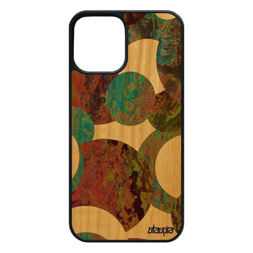Coque Bois Silicone 12 Pro/Iphone 12 Peinture Abstrait Housse Telephone Geometrique Acrylique Design Jaune 64 Go Coloré De