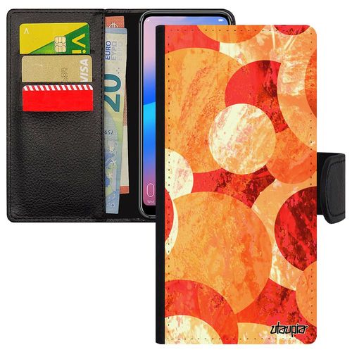 Coque Xiaomi Redmi Note 8 Pro Cuir Rabat Portefeuille Peinture Abstrait Sphere Etui Portable Texture Orange Geometrique Motif Ronds