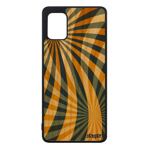 Coque Silicone Samsung Galaxy A31 Bois Illusion D'optique Geometrie Design Fond Jaune Cadeau Rigide Unique Case Effet Soleil Motif