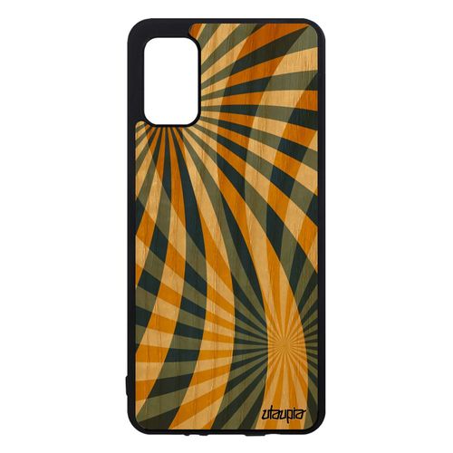 Coque Pour Samsung Galaxy A41 En Bois Silicone Illusion D'optique Design Fond Cadeau Rigide Motif Soleil Effet Unique Housse Jaune