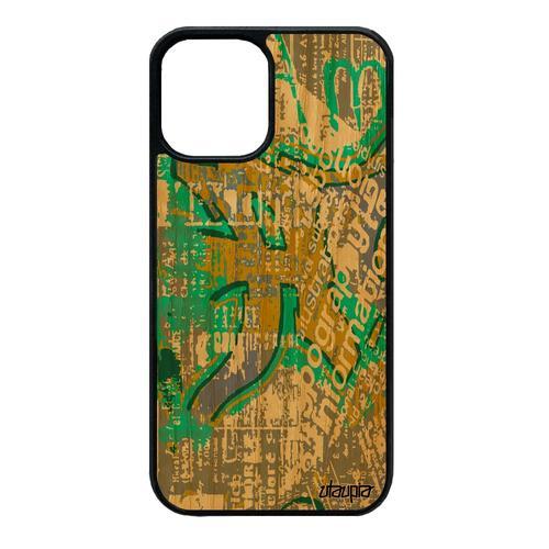 Coque Iphone 12 Mini En Bois Silicone Street Art Vert Etui Artisanat Coloré Smartphone Texture Graffiti Motif Dessin Tagué Tag