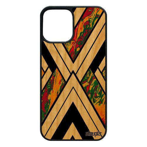 Coque Marbre Iphone 12 / 12 Pro Bois Veritable Silicone De Protection Motif Fond Pierre Forme Jaune Jolie Rigide Geometrique