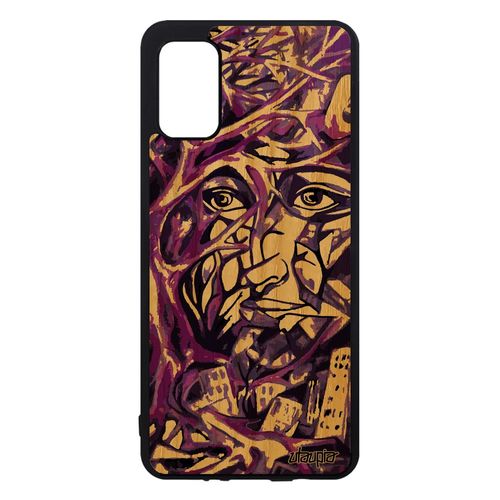 Coque Silicone Portrait Street Art Samsung Galaxy A41 Bois Peinture Abstrait Telephone Jolie Case Homme Bumper Immeubles Violet De