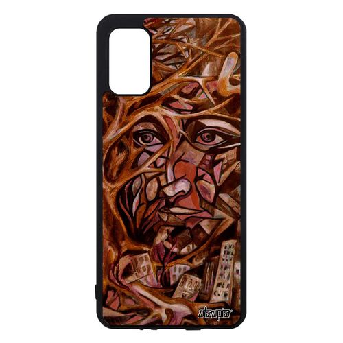 Coque Samsung Galaxy A41 Silicone Portrait Street Art Visage Case Original Unique Peinture Arbre Fait Main Abstrait Etui Marron De