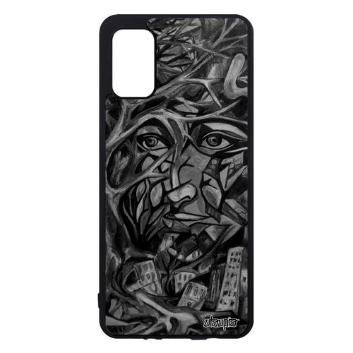 Coque Antichoc Samsung Galaxy A41 Silicone Portrait Street Art Metal Peinture Huile Telephone Personnalisé Visage Gris Abstrait De