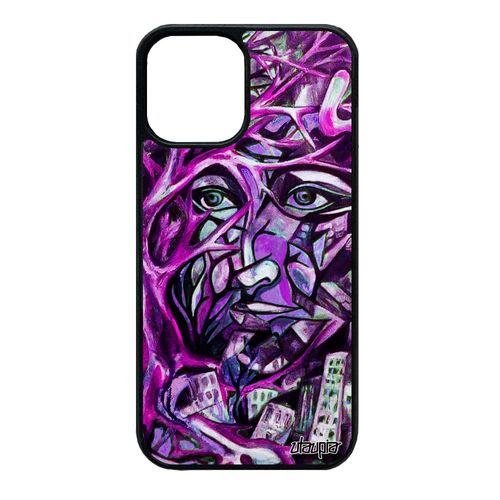 Coque En Silicone Iphone 12 Mini Portrait Street Art Visage Peinture Fantaisie Fait Main Original Homme Housse Rose Immeubles