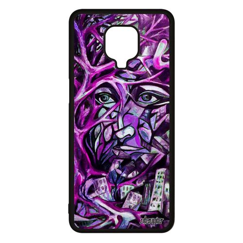 Coque Xiaomi Redmi Note 9 Pro Silicone Portrait Street Art Visage Homme Rose Arbre Fantaisie Original De Protection Immeubles Motif