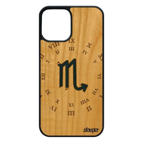 Coque 12 Pro/Iphone 12 En Bois Silicone Signe Scorpion Tropical Bleu Etoiles Univers 4g Du Zodiaque Antichoc Dessin Case 64 Go
