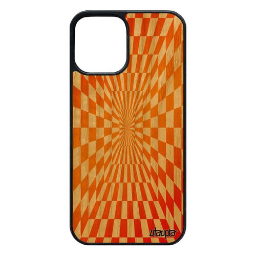 Coque Bois Iphone 12 / 12 Pro Silicone Illusion D'optique Effet Antichoc Magie Telephone Rigide Geometrique Orange Original De