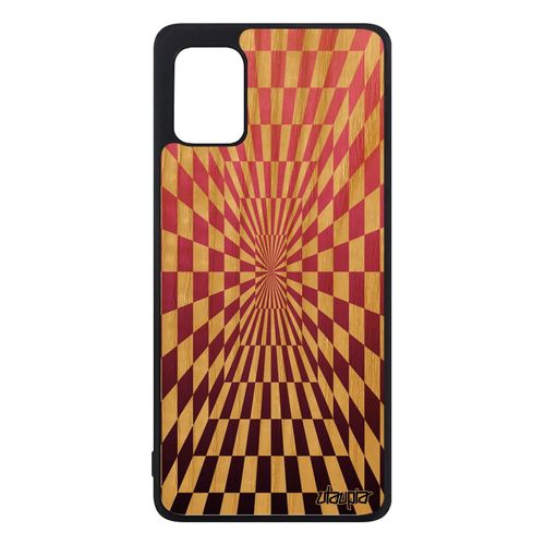 Coque En Bois Samsung Galaxy A31 Silicone Illusion D'optique Carreaux Souple Telephone Art Visuel Rose Effet Frêne Geometrique Carre