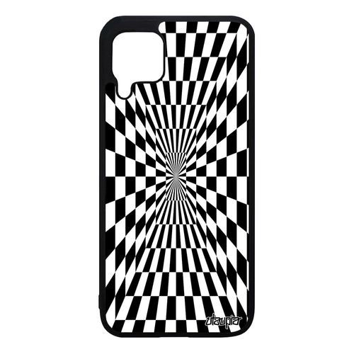 Coque Silicone P40 Lite Illusion D'optique Carre Etui Nova 7i Art Visuel Geometrique Noir Magie Effet Noir Et Blanc Carreaux Huawei