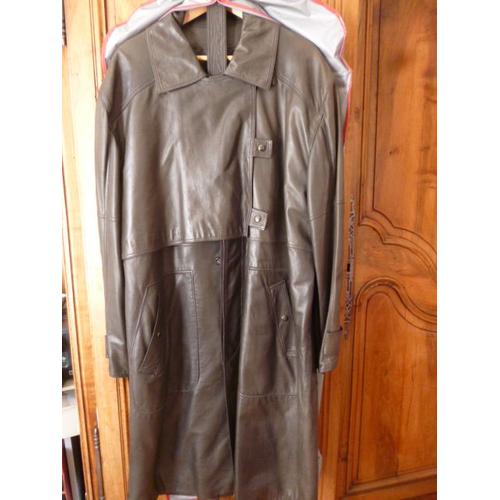 Manteau De Cuir En Agneau Pour Homme Taille L Couleur Marron Forme Trench Coat Avec Une Ceinture.Livré Dans Sa Housse