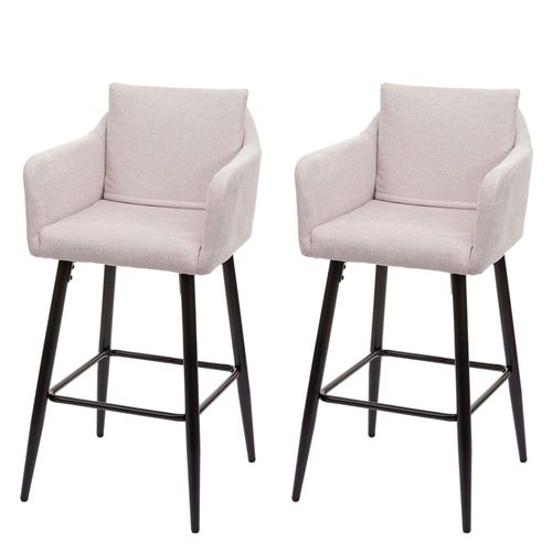 2x Tabouret De Bar Hwc-H93, Tabouret De Comptoir, Repose-Pieds Métal   Tissu/Textile Crème-Beige