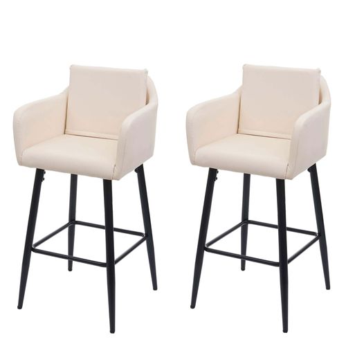 2x Tabouret De Bar Hwc-H93, Tabouret De Comptoir, Repose-Pieds Métal   Similicuir Crème-Beige