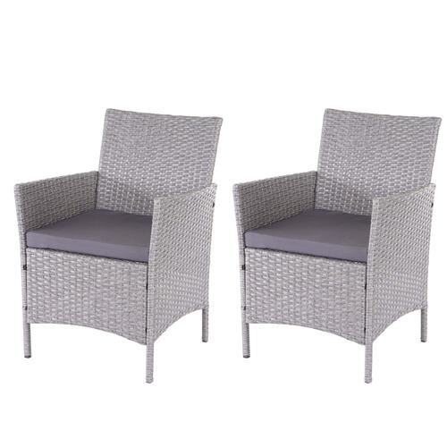 2x Chaise De Jardin En Poly Rotin Halden, Chaise En Osier   Gris, Coussins Anthracite