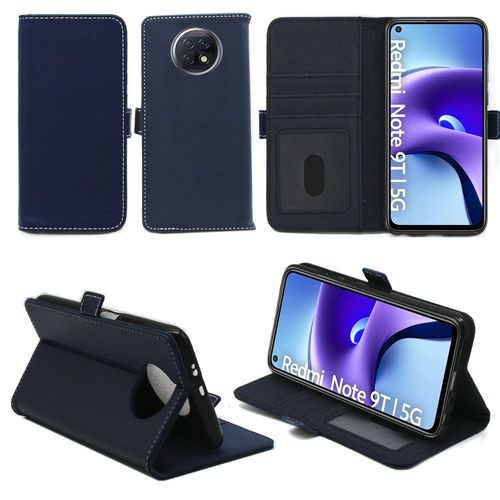 Xiaomi Redmi Note 9t 5g Housse Protection Portefeuille Bleue À Rabat Avec Porte Cartes - Etui Folio Bleu Navy Coque Silicone Antichoc Smartphone 2021 - Accessoires Pochette Case