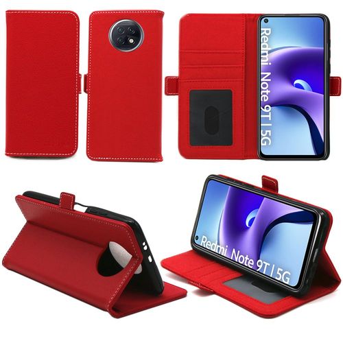 Xiaomi Redmi Note 9t 5g Housse Protection Portefeuille Rouge À Rabat Avec Porte Cartes - Etui Xiaomi Redmi Note 9t 5g Folio Coque Silicone Antichoc Smartphone 2021 - Accessoires Pochette Case